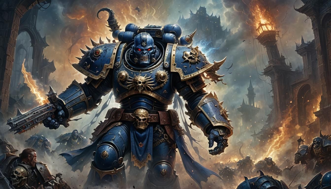 Chaos Space Marine Portrait in Ethereal Fantasy Style