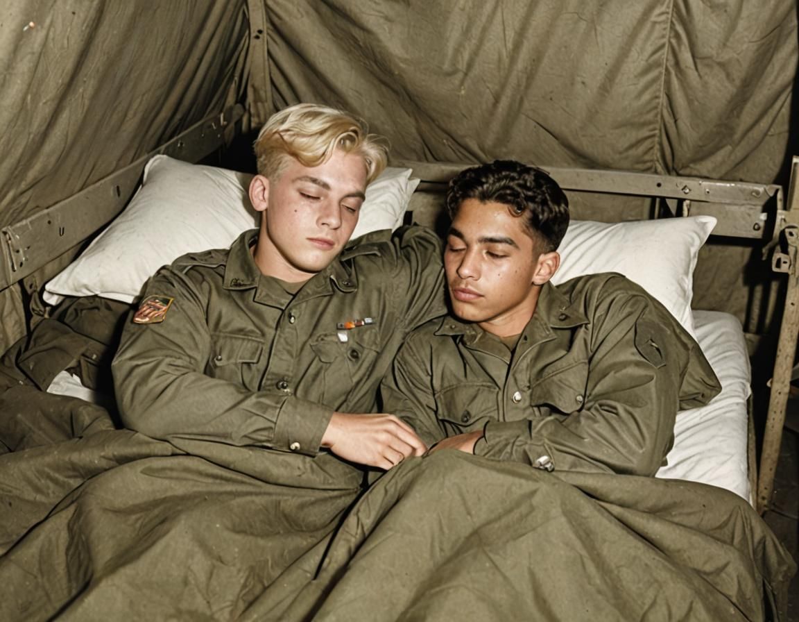 Vintage Photo of Army Buddies Asleep in Tent