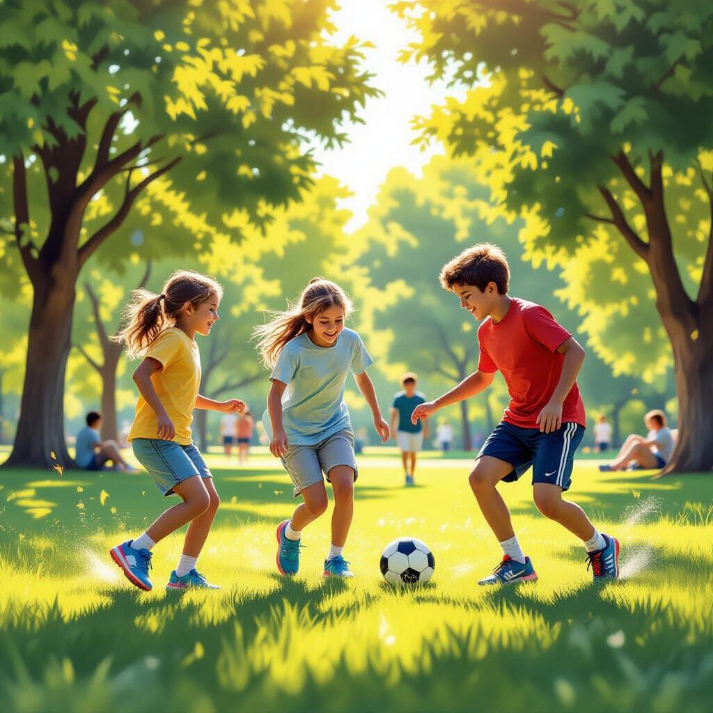 Teenagers Enjoying Park Activities in Vibrant Natural Light