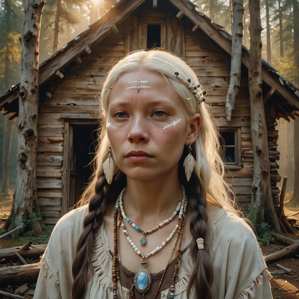 Albino Woman in Misty Forest: Magical Realism