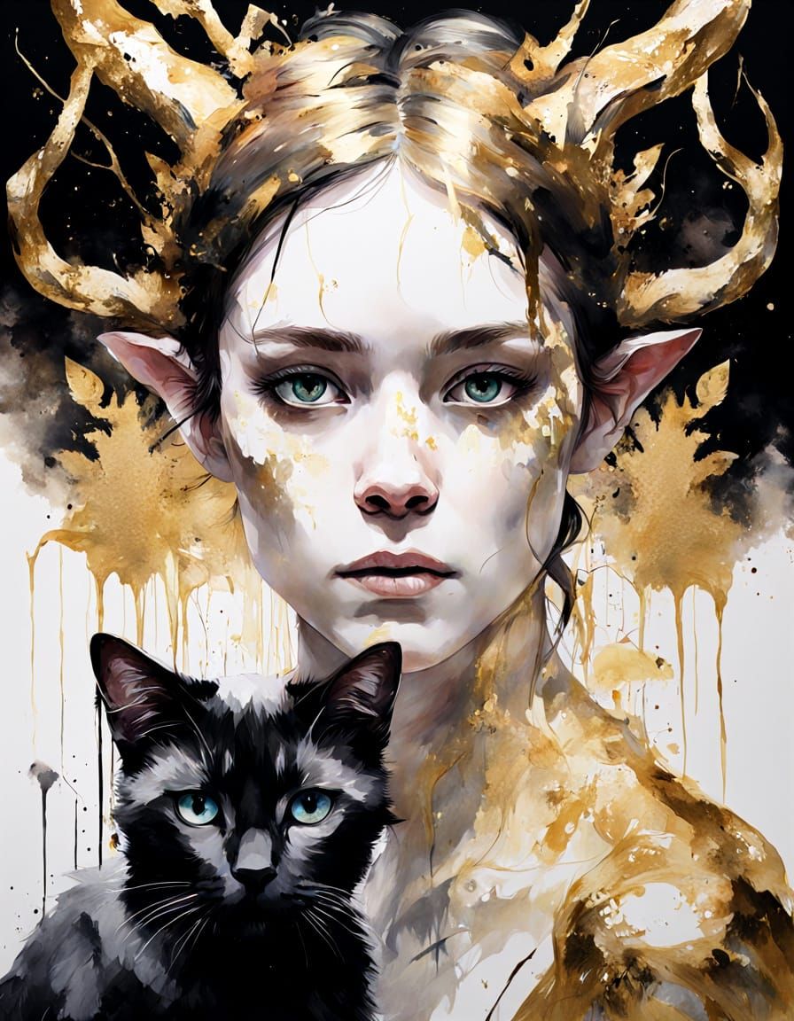 Faun and Siamese Cat Portrait in Eldritch Forest