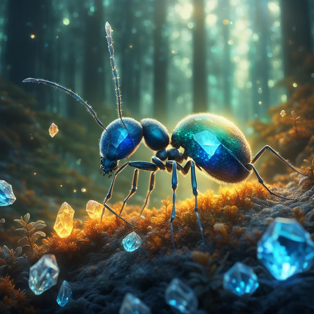 Crystal Ant in Misty Forest: Fantasy Concept Art
