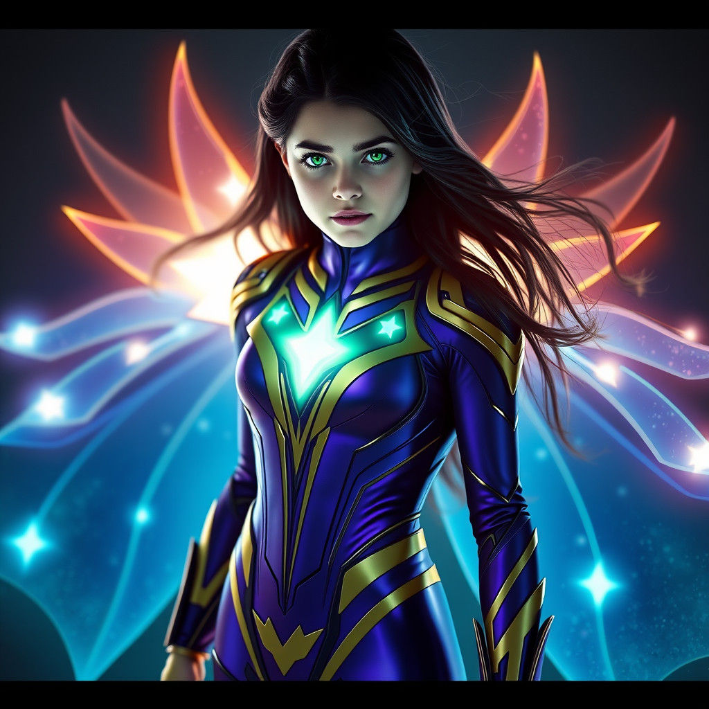 Futuristic Teenage Superheroine with Energy Wings
