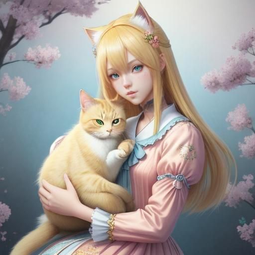 Anime Cat Girl: Detailed Matte Painting