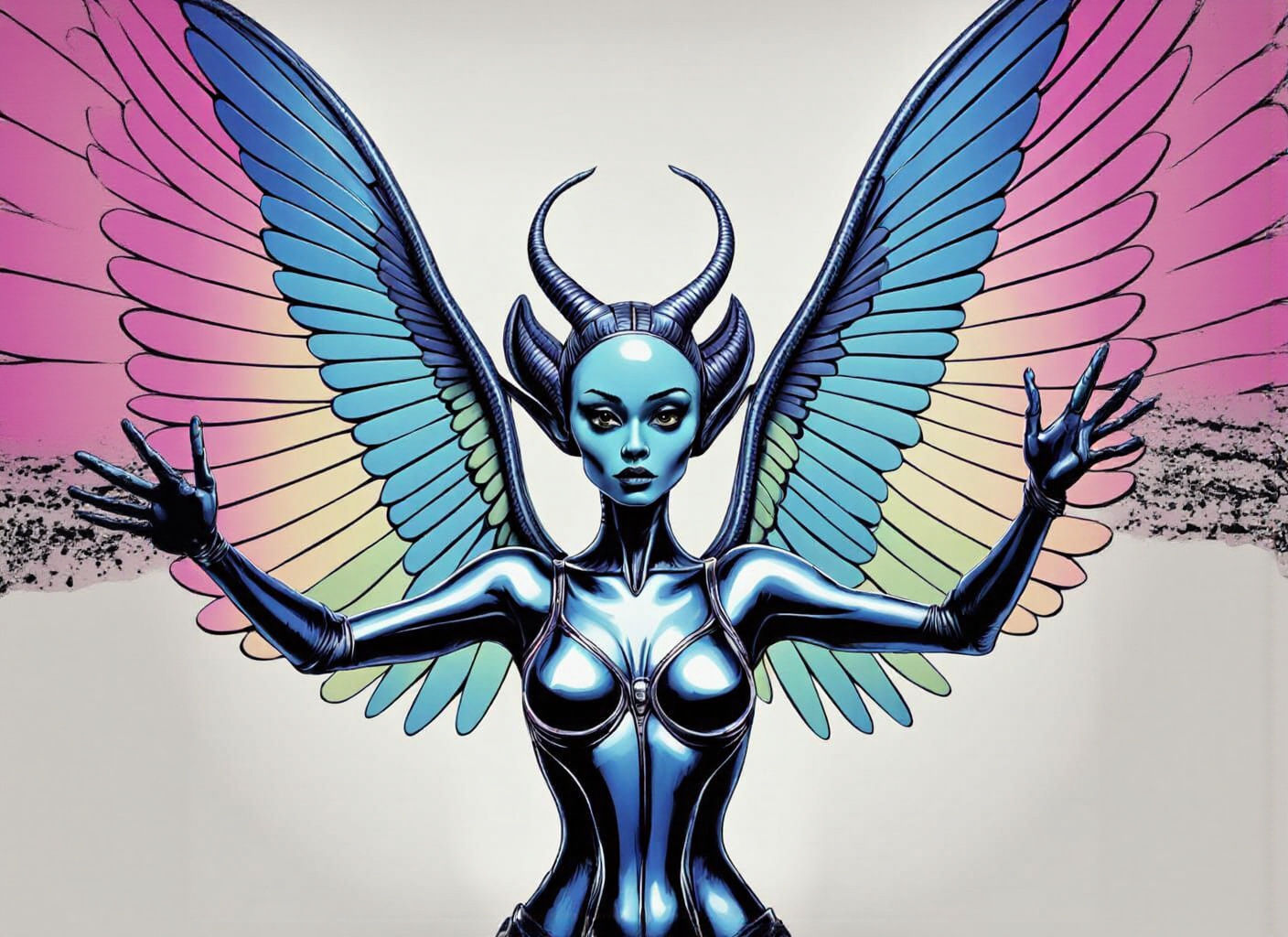 Pop Art Alien Girl with Wings Extended