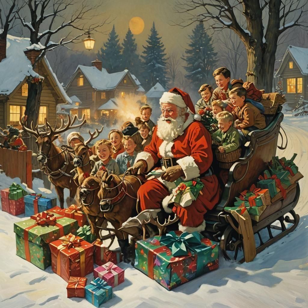 Santa's Joyful Visit: A Vintage Illustration