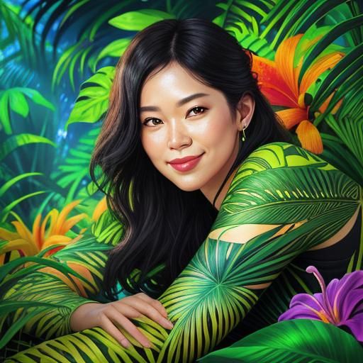 Woman in Jungle: Colorful 3D Rendered Art