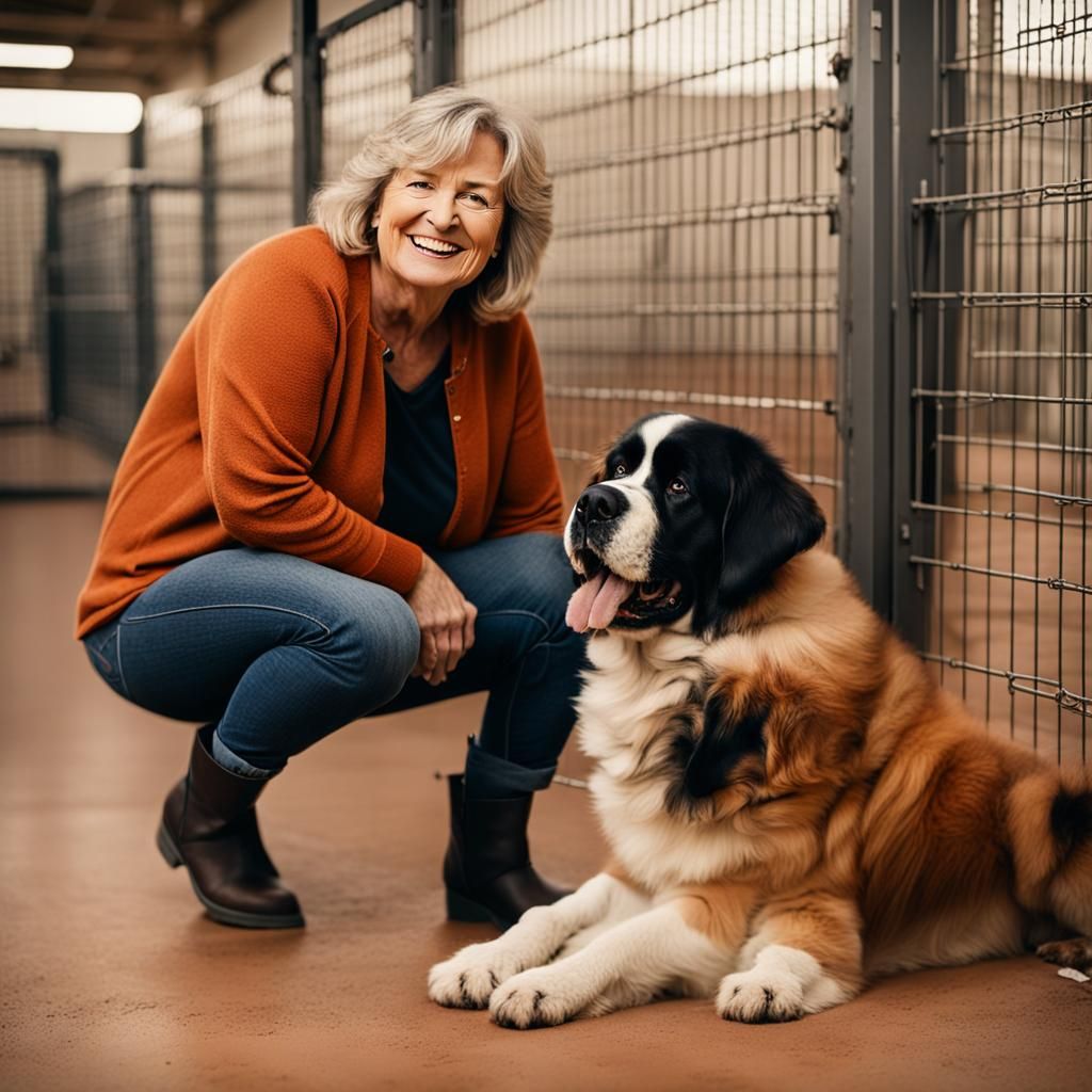 Woman Adopts St. Bernard in Impressionist Style