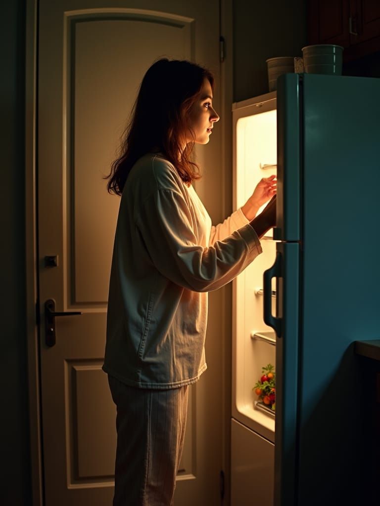 Midnight Snack: Woman and Fridge in Film Still