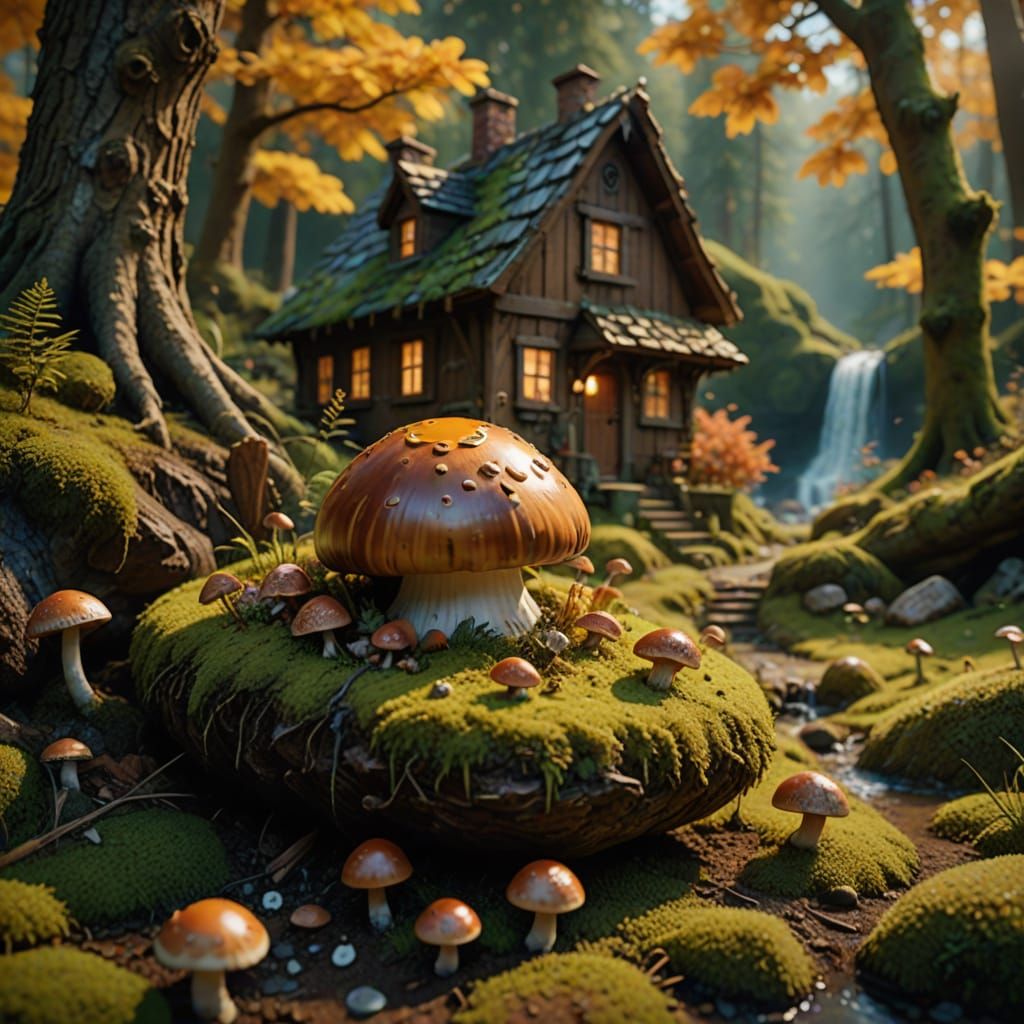 Walnut Shell Miniature Autumn Landscape in Moody Forest