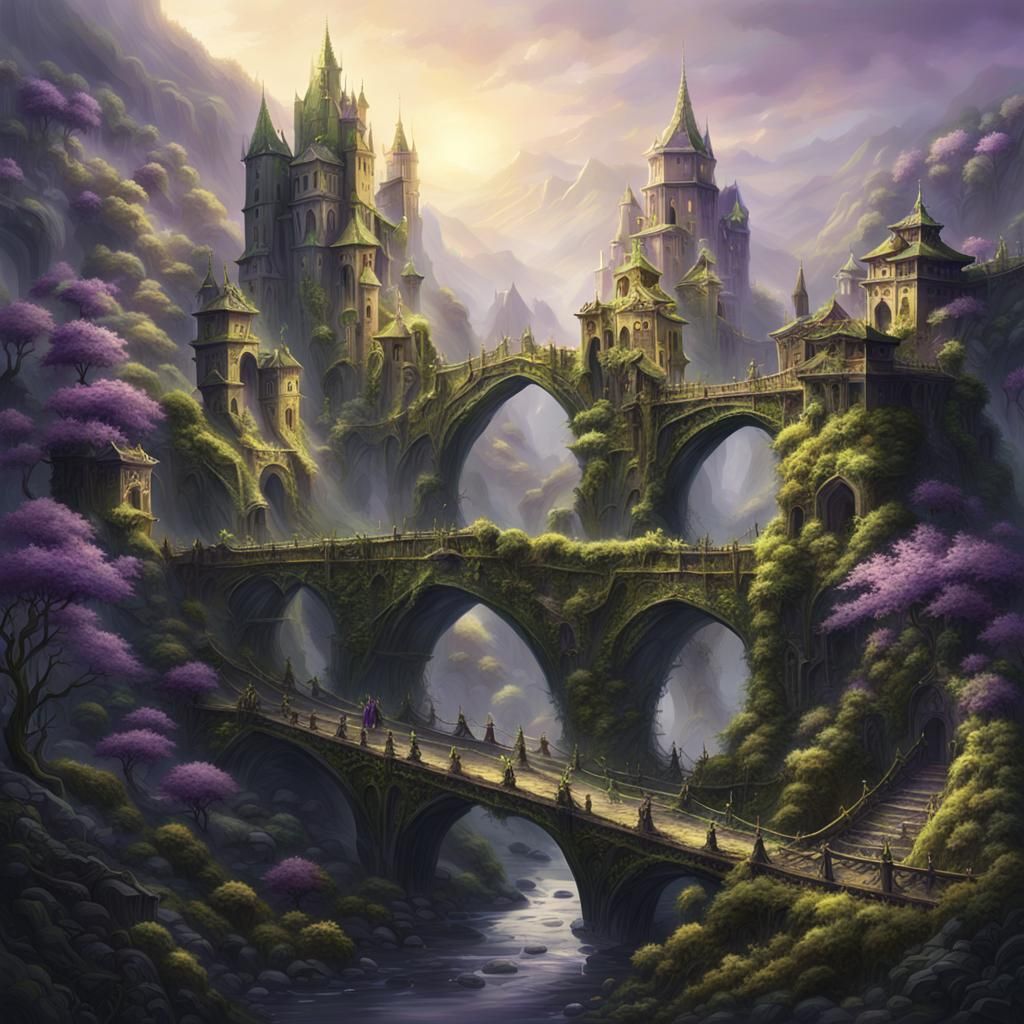 Majestic Ancient City in Misty Mountains