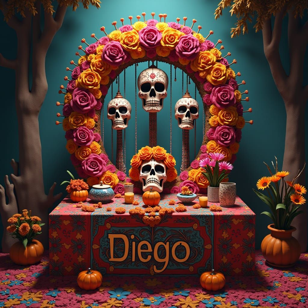 Day of the Dead Ofrenda in Fantasy Art Style