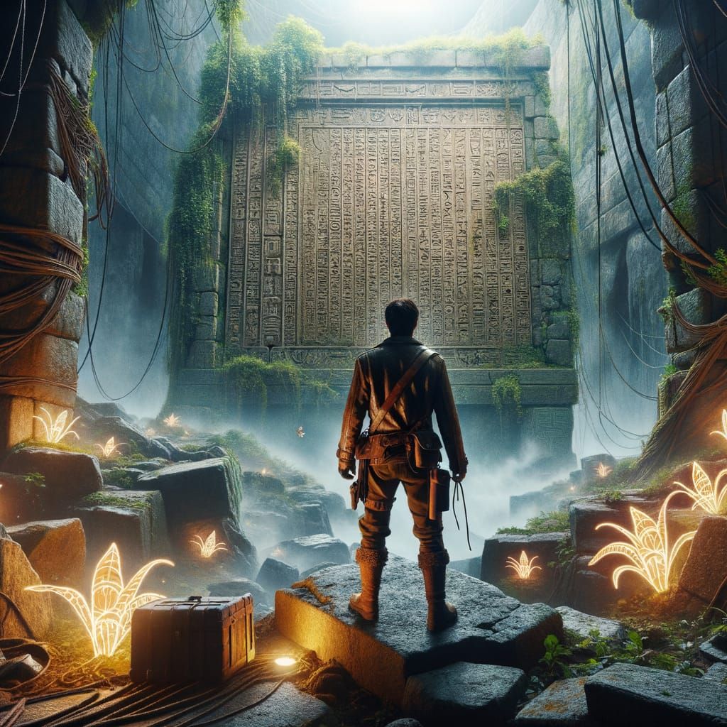 Explorer Discovers Glowing Hieroglyphs in Ruined City