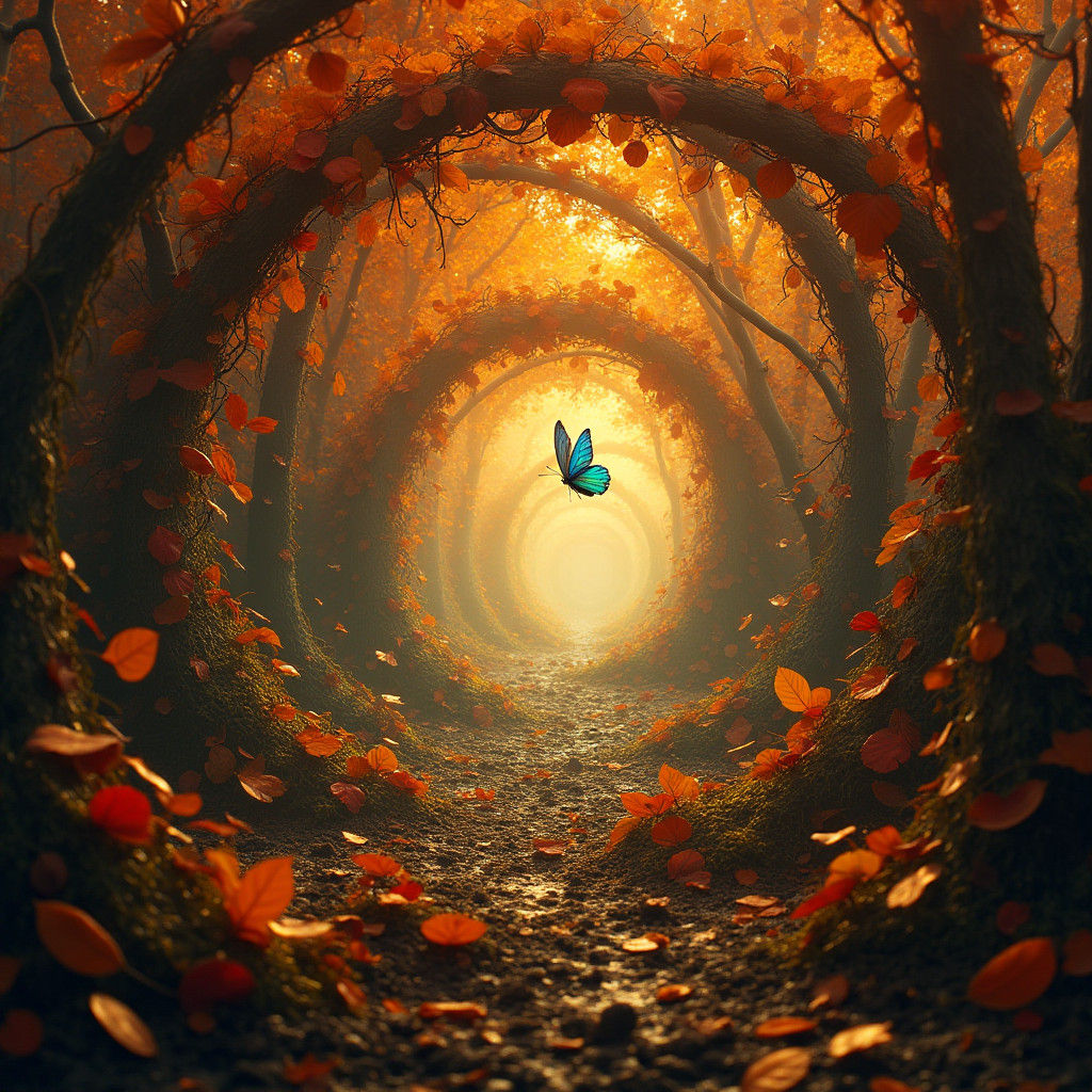 Ethereal Vortex of Autumn Leaves and Vines