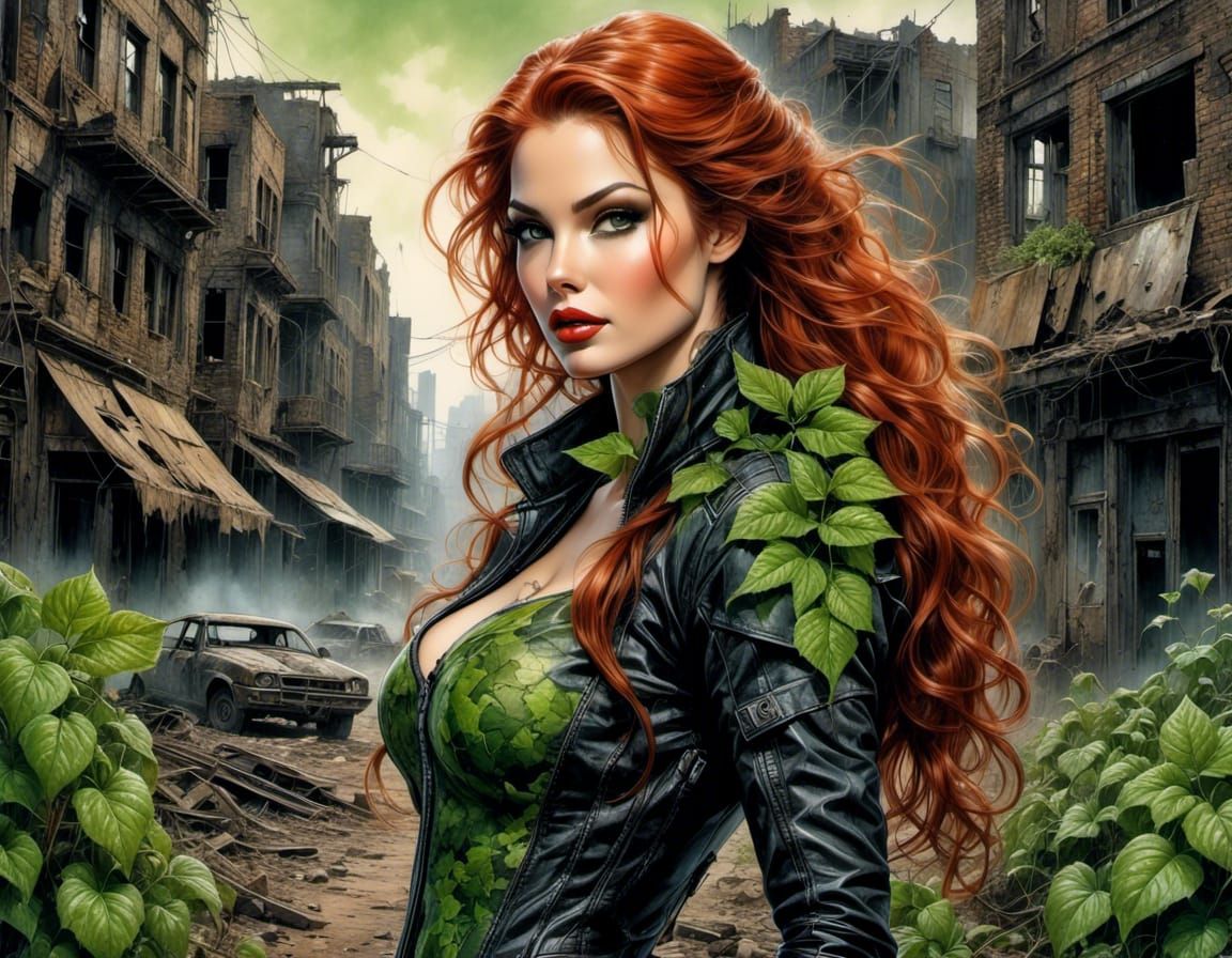 Post-Apocalyptic Poison Ivy Illustration in Ink
