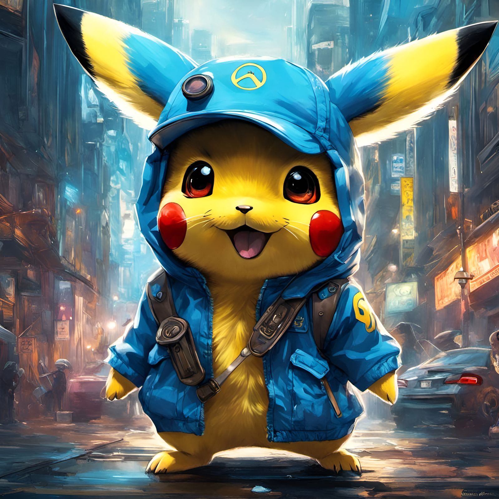Adorable Blue Pikachu Portrait in Digital Art Style