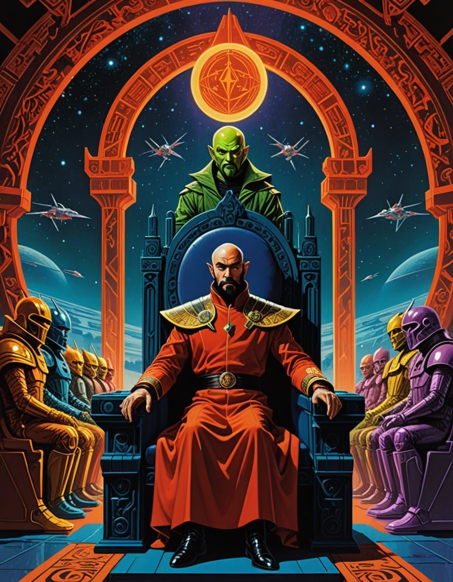 Ming the Merciless on His Throne in Retro-Futuristic Style