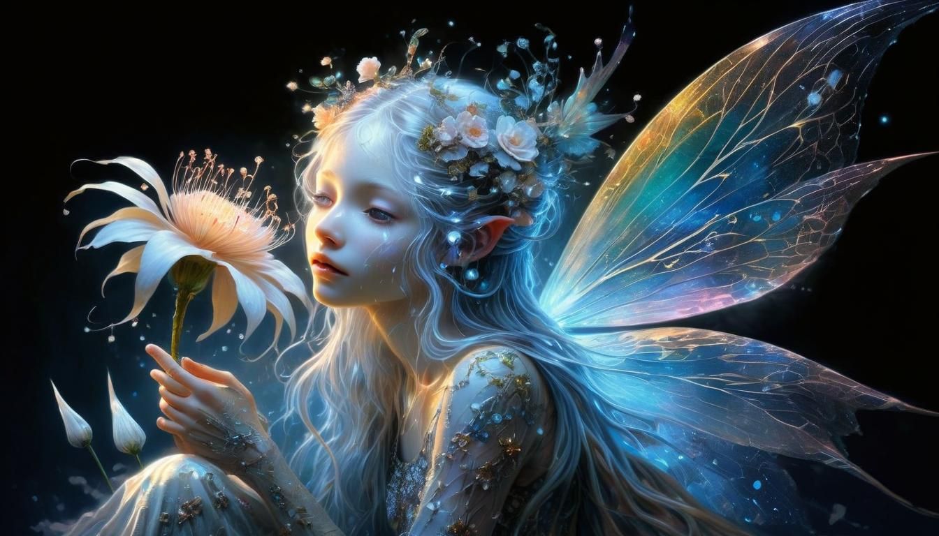 Bioluminescent Fairy Weeping: Digital Art in Fairytale Style