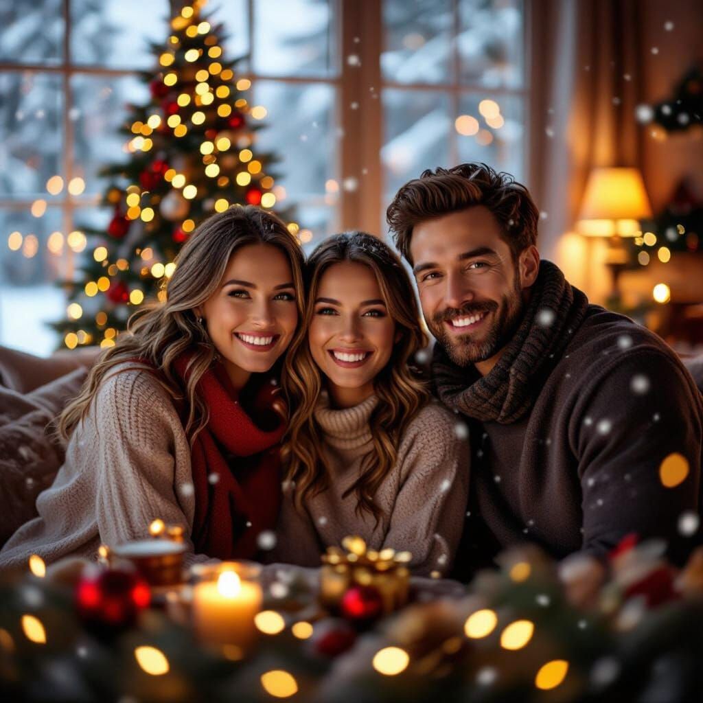 Cozy Christmas Scene with Warm Golden Hour Glow