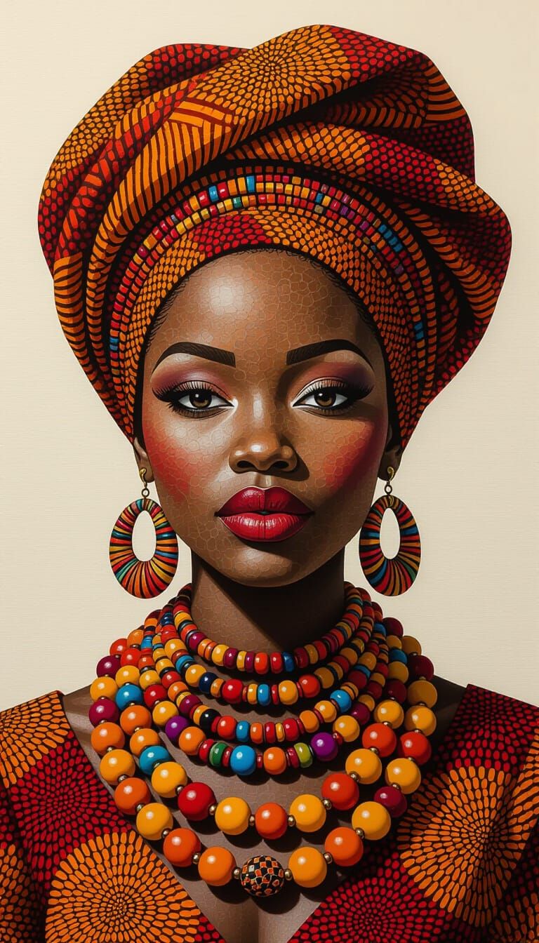 African Bead Artwork in Earthy Tones