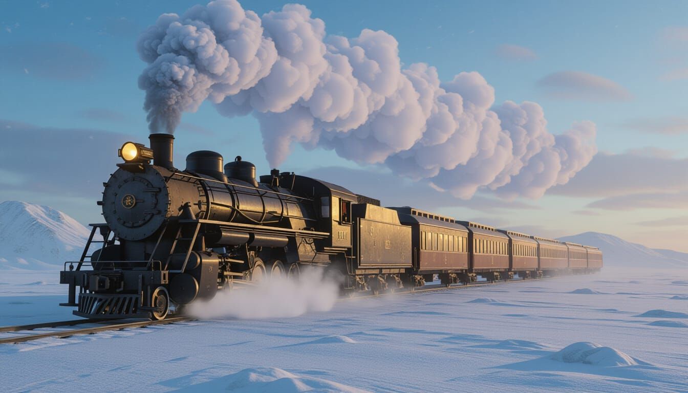 Steam Train Journey Through Snowy Tundra