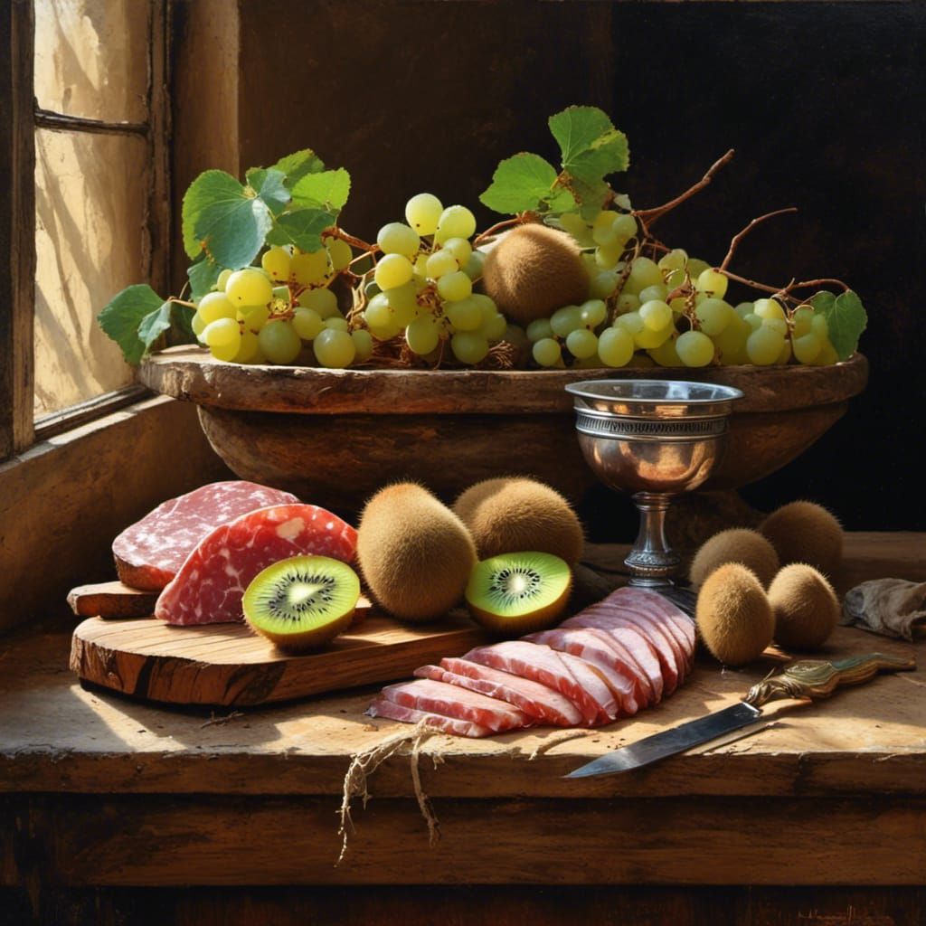 Renaissance Kiwi Still Life on Windowsill