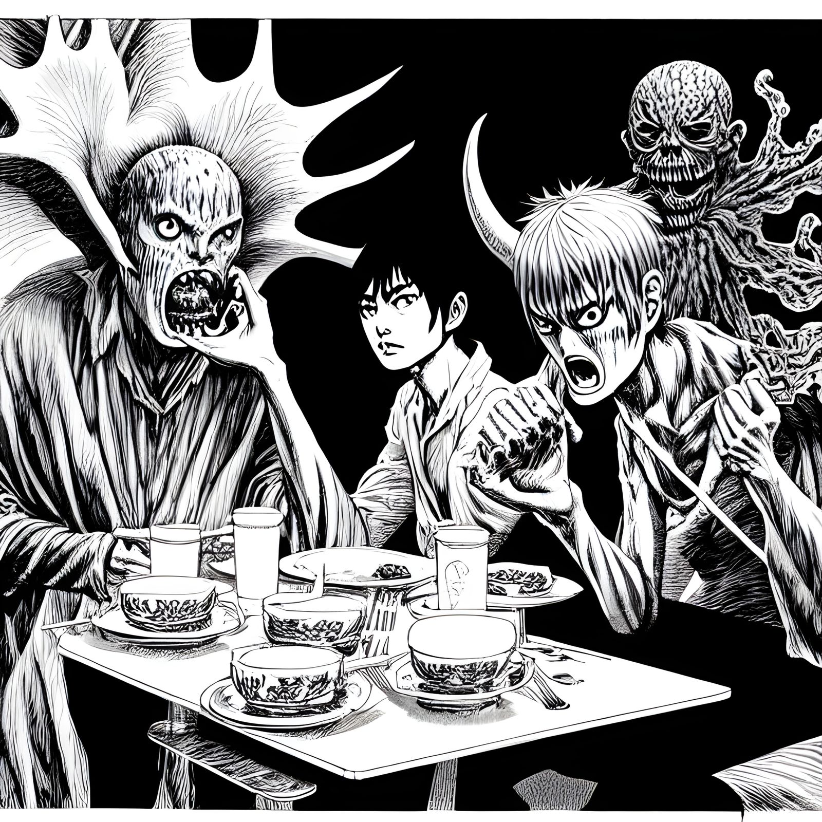 Angels and Demons Breakfast: Dark Manga Illustration