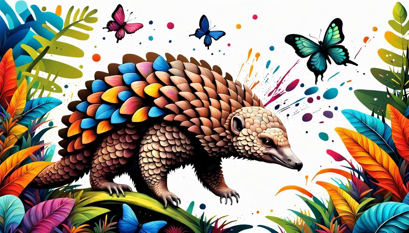 Pangolin Frolics in Jungle: Graffiti Art Style