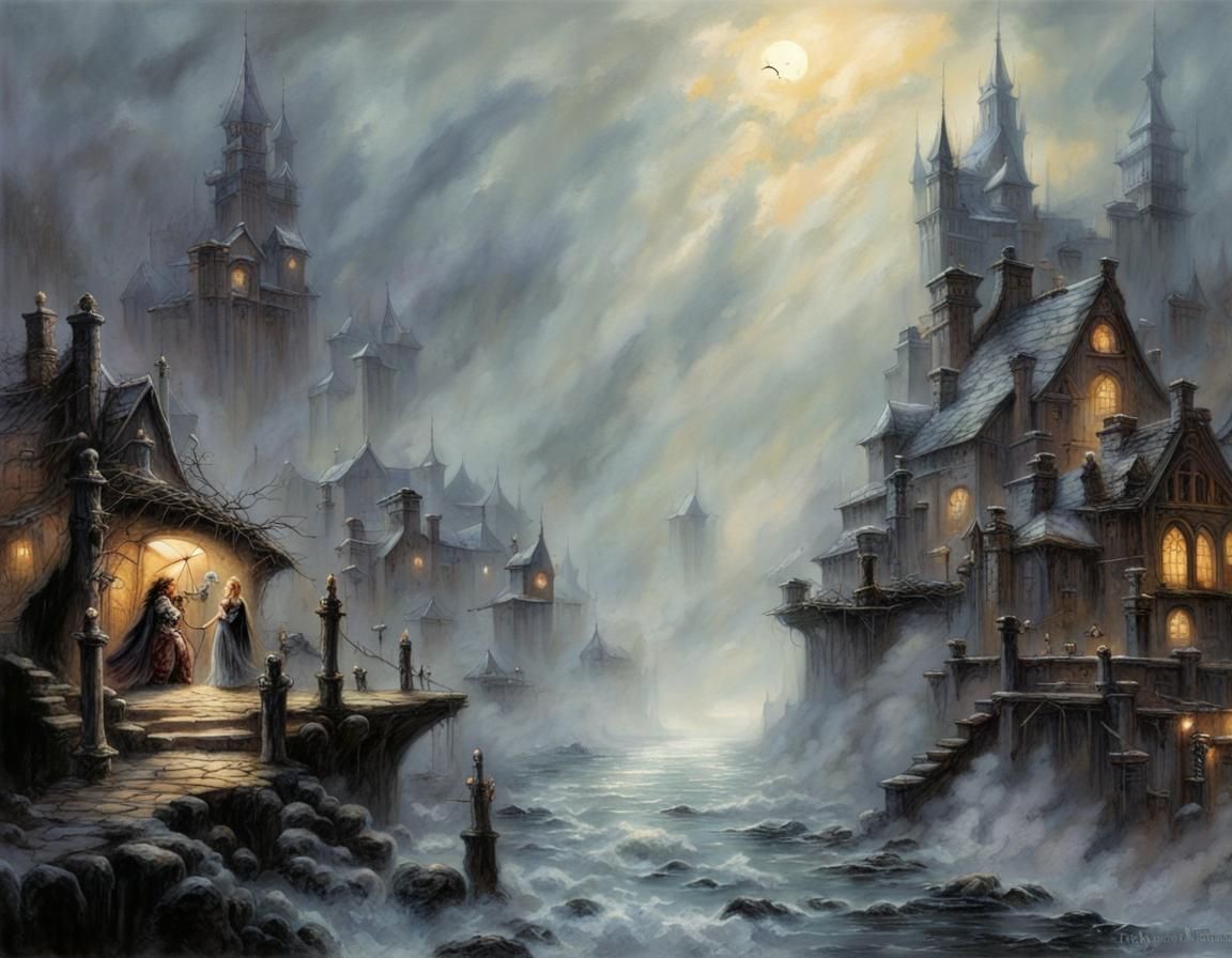 Gothic Port City in Dark Fantasy Style