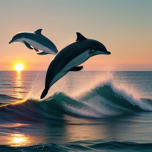 Dolphins Leap from Ocean at Sunrise in Cinematic Style