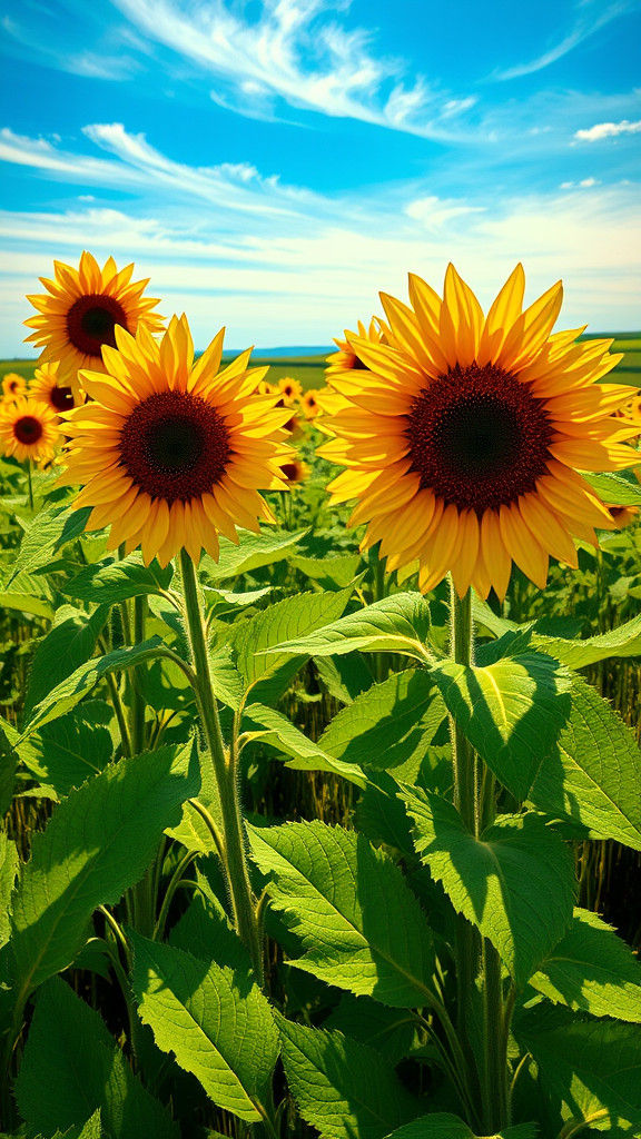 Sunflowers Swaying in a Breezy Impressionistic Landscape