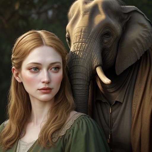 Renaissance Portrait of Celebration with Elephants in Golden...