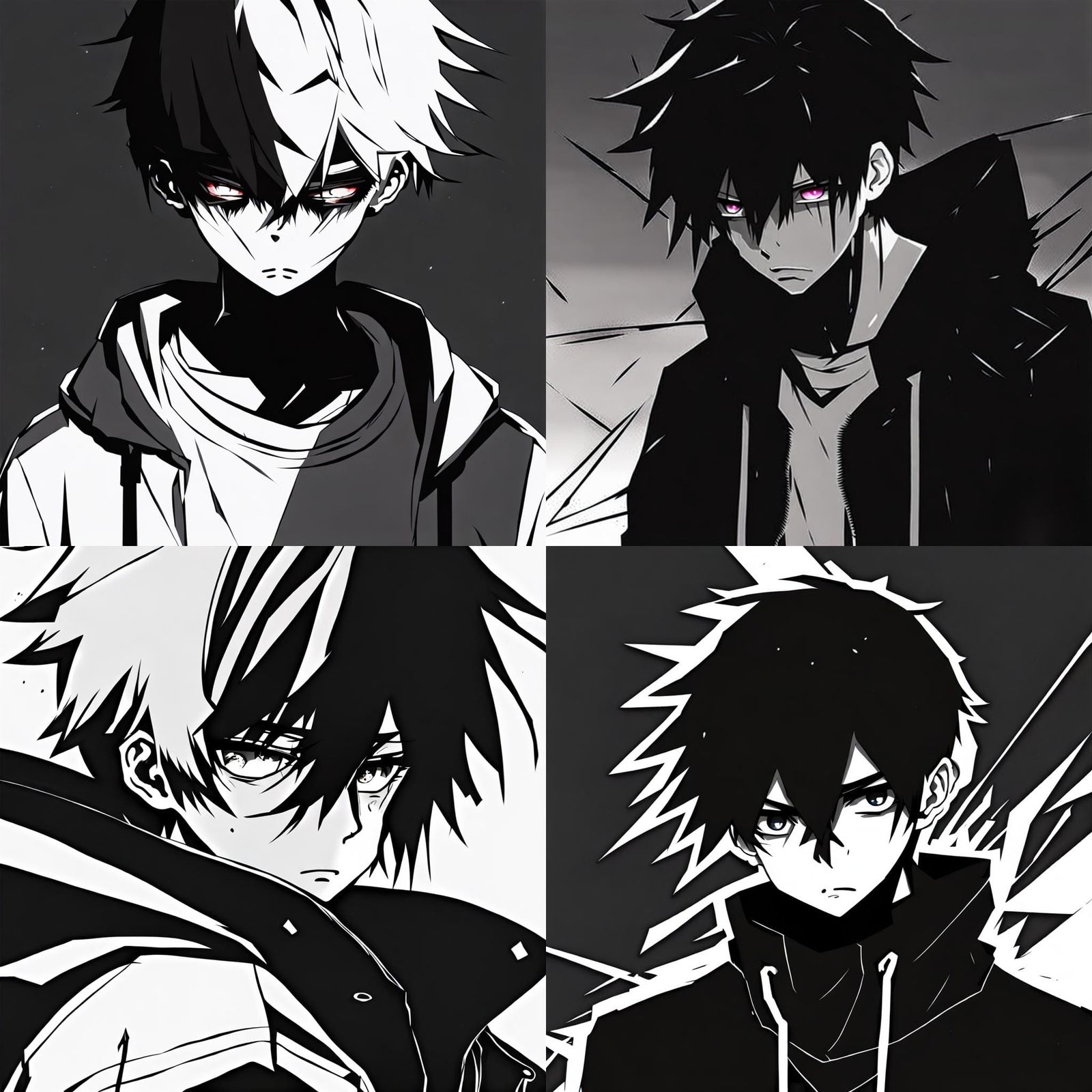 Monochrome Anime Boy Profile with Glitch Effects