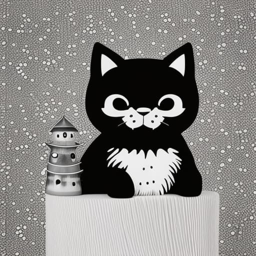 Cute Black Cat Knit Toy Cake Delivery Ghibli Style