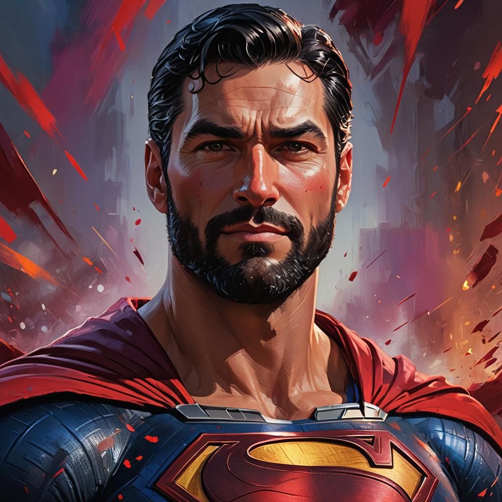 Bearded Superman Portrait in Dynamic Digital Art Style