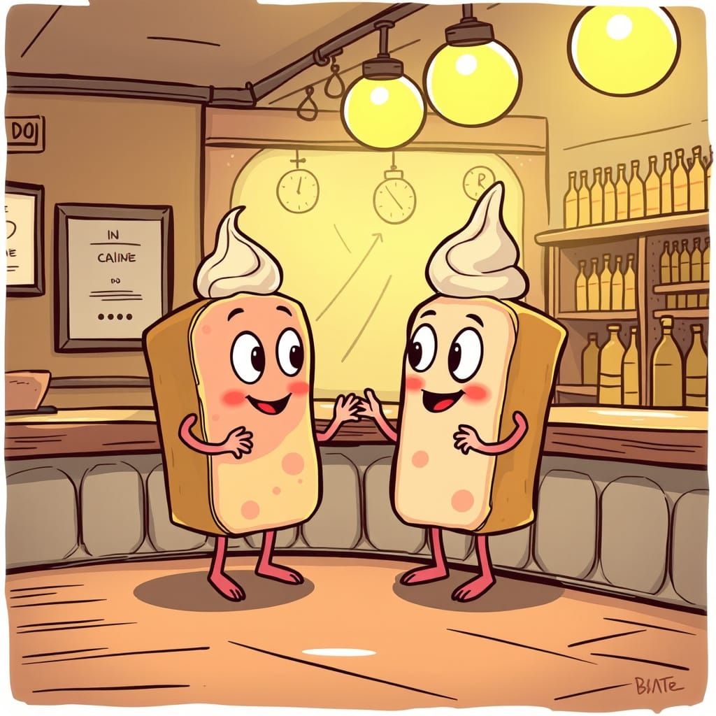 Cartoon Ice Cream Sandwiches Chatting in a Bar