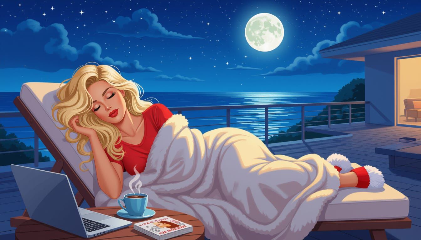 Woman Asleep Under Stars in Comic Book Style
