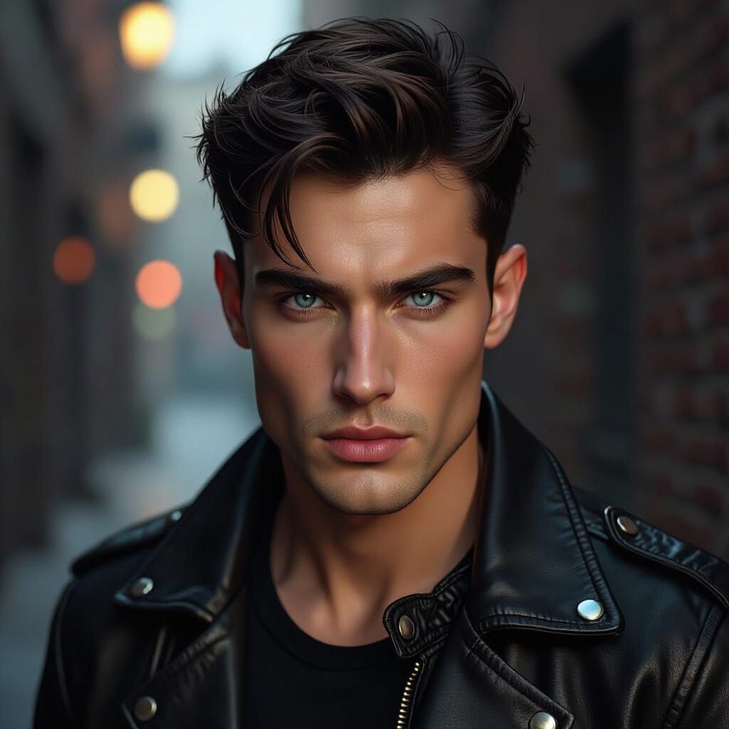 Hyperrealistic Portrait of a Man in Leather Jacket