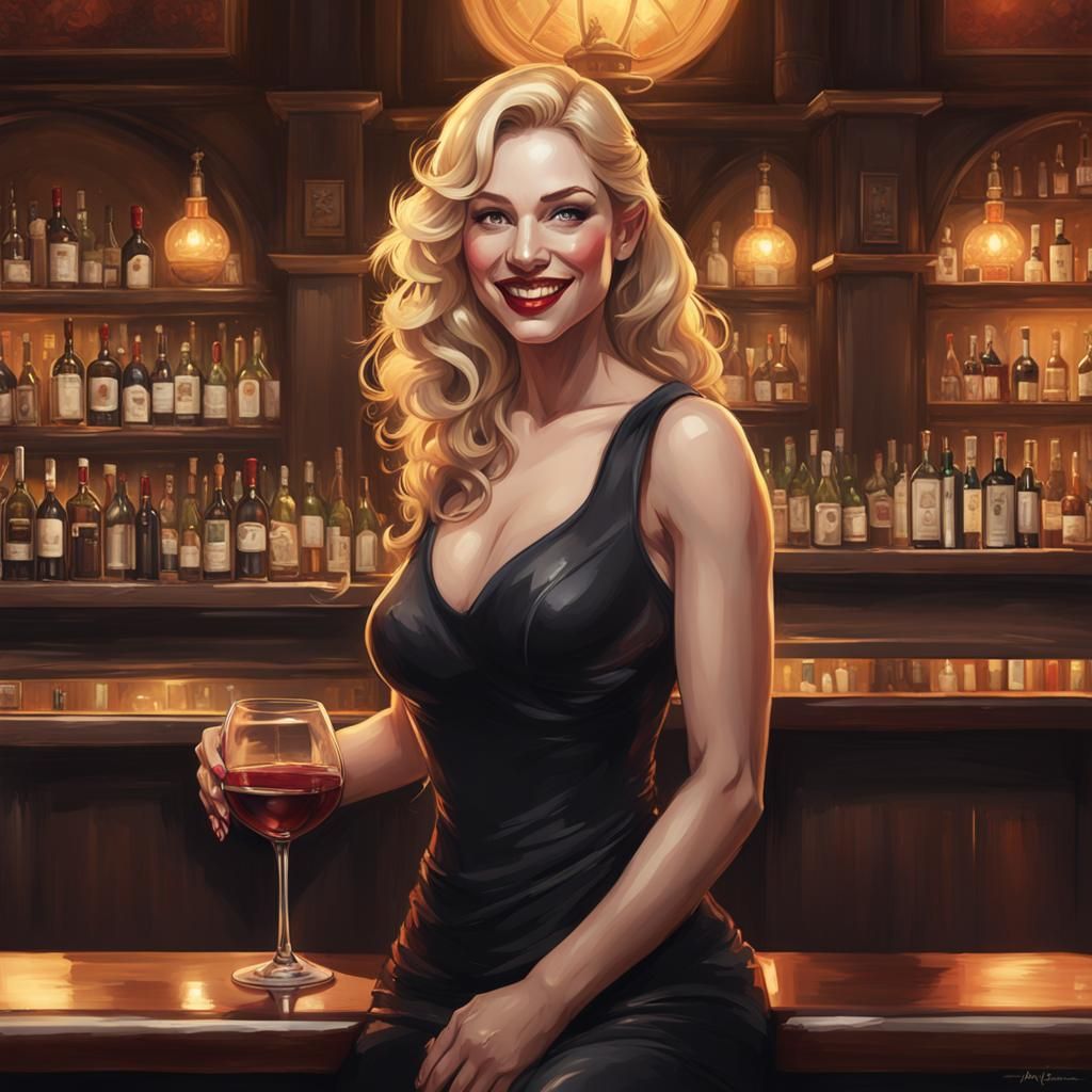 Gorgeous Woman at Bar in Art Nouveau Style