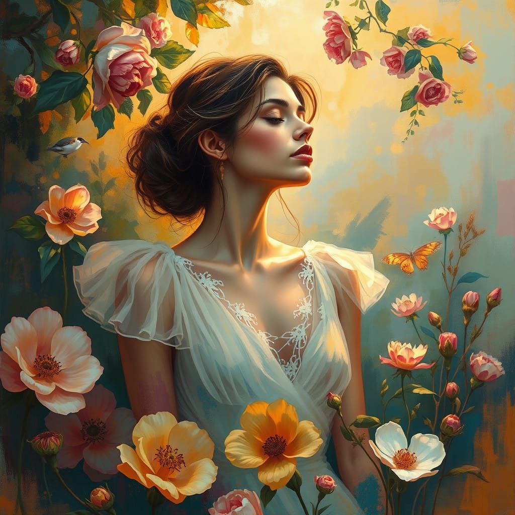 Ethereal Feminine Scene in Expressive Brushstrokes