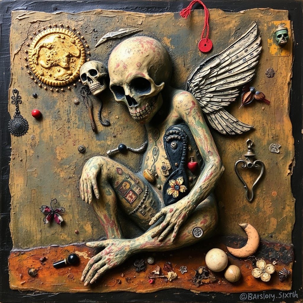 Surreal Collage with Encaustic and Impasto Textures