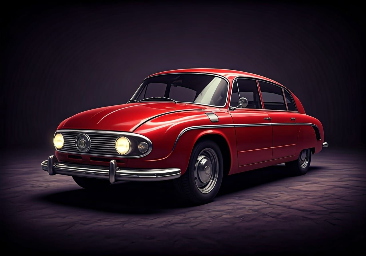 Futuristic Red Tatra 603 Concept Car