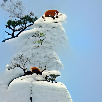 Resting Red Panda on Snowy Tree