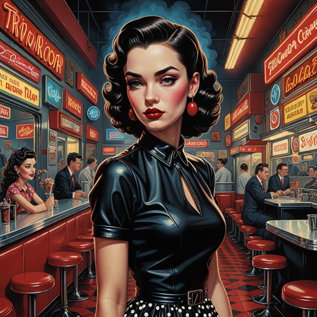 Confident Rockabilly Dancer in a Neon Diner