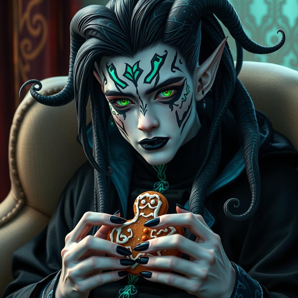 Intricate Portrait of Androgynous Man with Glowing Eyes