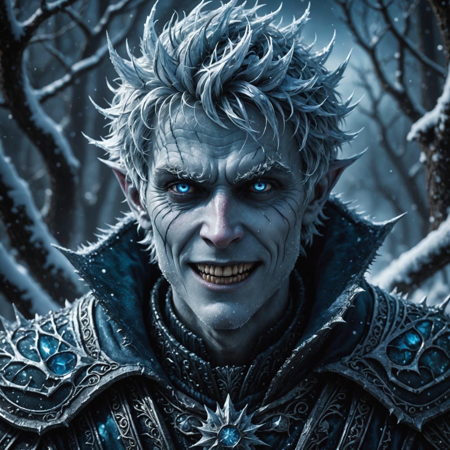 Epic Cinematic Portrait of Jack Frost with Spooky Teeth