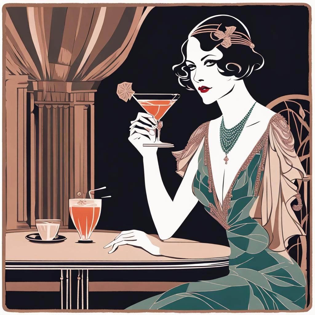 Roaring 20s Woman with Cocktail in Paper Cutting Style