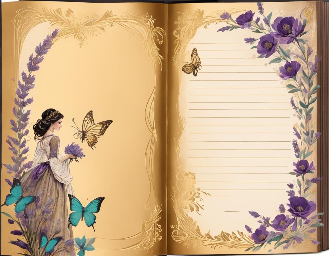 Vintage Journal Page with Lavender and Butterfly
