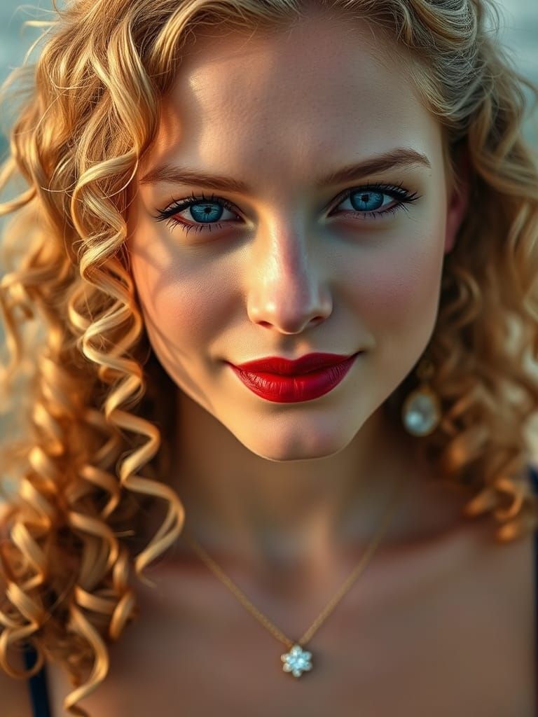 Portrait of a Blonde Woman with Ocean Backdrop