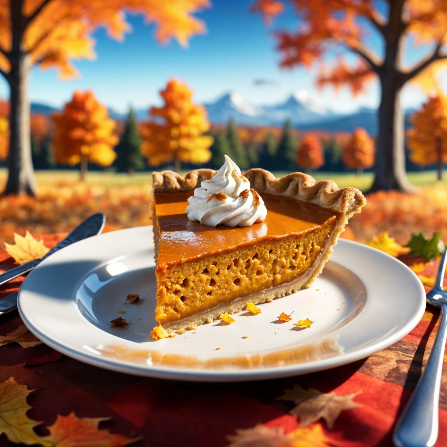 Pumpkin Pie Slice in Autumn Landscape: Airbrush Style